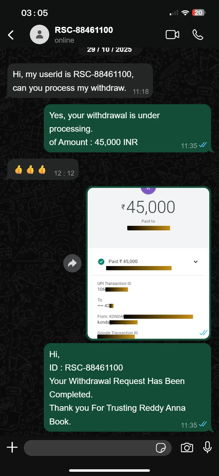 Reddy Anna Real Earnings & Withdrawal Screenshots